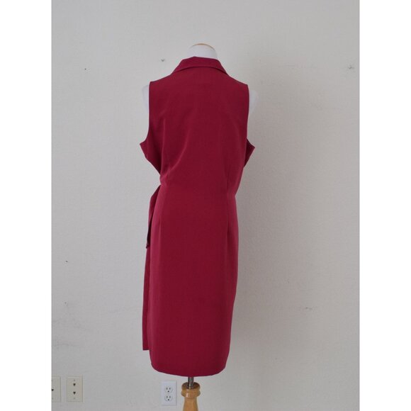 Vintage 80s Magenta Polyester Wrap Dress By Tess | size 14 - Picture 5 of 9